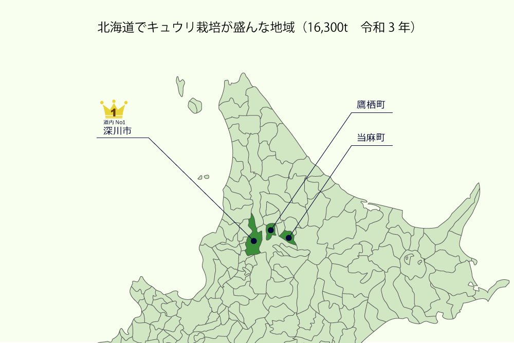 北海道内のキュウリ生産地マップ