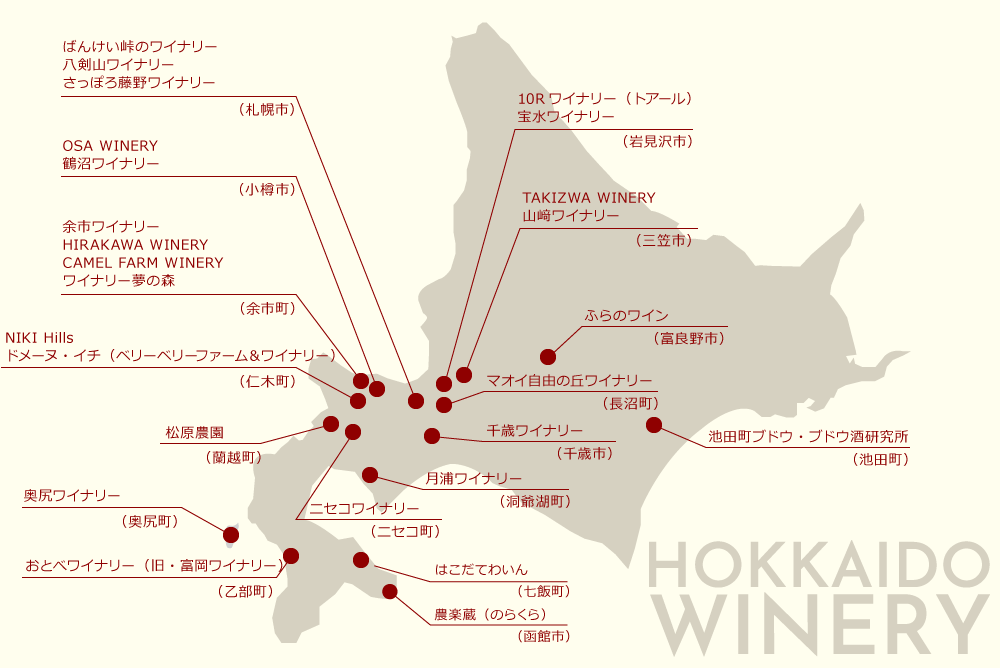 北海道産ワインの主な産地
