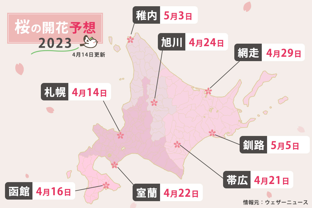 北海道の桜の開花予想20230414更新