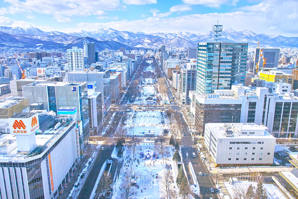 さっぽろテレビ塔から見た昼間のさっぽろ雪まつり大通会場