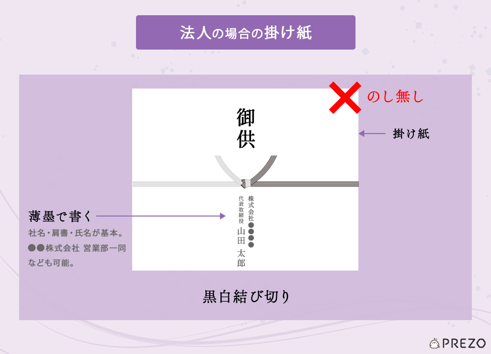 法人の場合の掛け紙の記入例